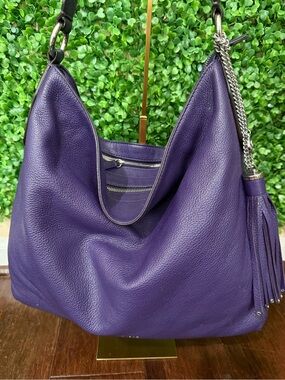 Michael Kors Lg Brooklyn Bag- purple pebbled  Leather Hobo Slouchy Bag w/wallet